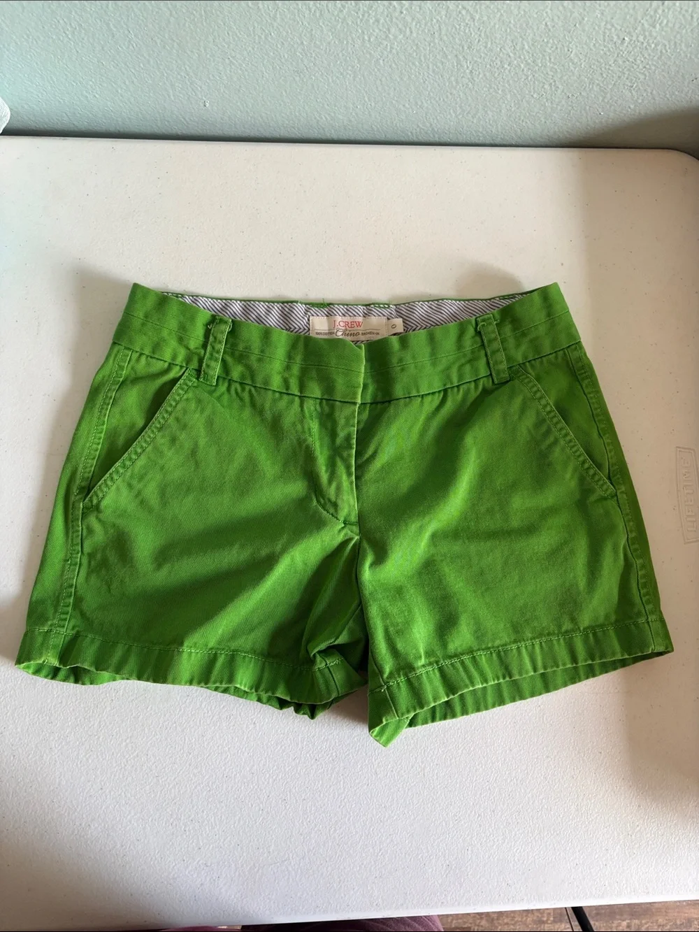 J. Crew Bright Green Cotton Chino Shorts Broken-In Size 0